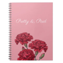 Notebook bonito e pago com flores de cravos