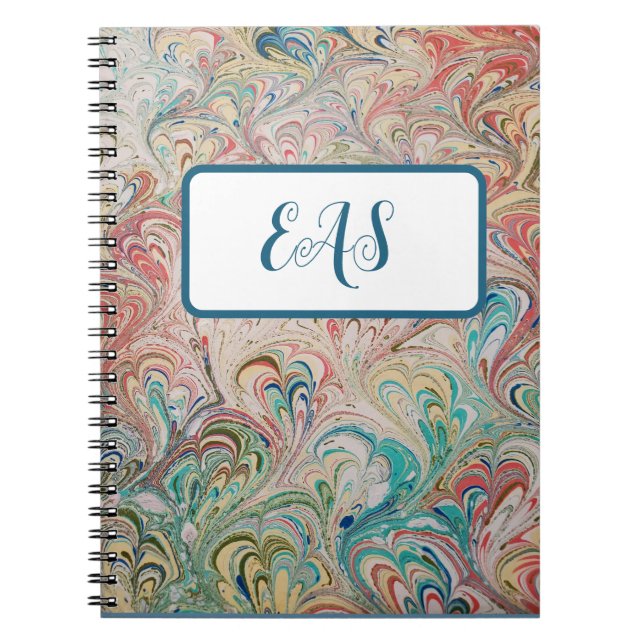 Caderno Espiral Notebook bonito marmoreado com monograma (Frente)