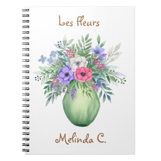 Caderno Espiral Notebook bonito Vase De Aquarela De Flores De Verã (Frente)