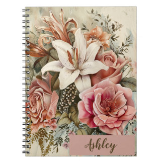 Caderno Espiral Notebook bonito Vintage Floral Personalizado