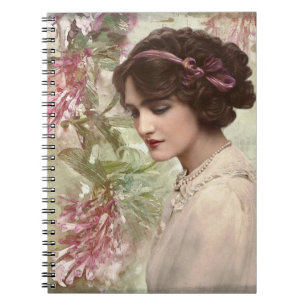 Caderno Espiral Notebook bonito Vintage Mulher Rosa