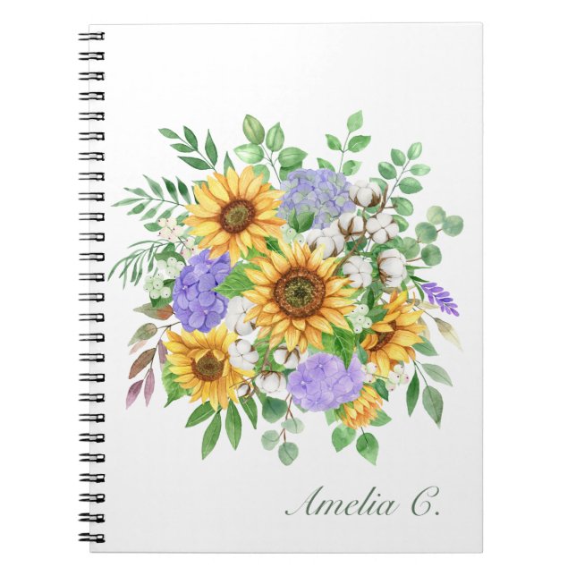 Caderno Espiral Notebook branco bonito para Buquê de girassol mode (Frente)