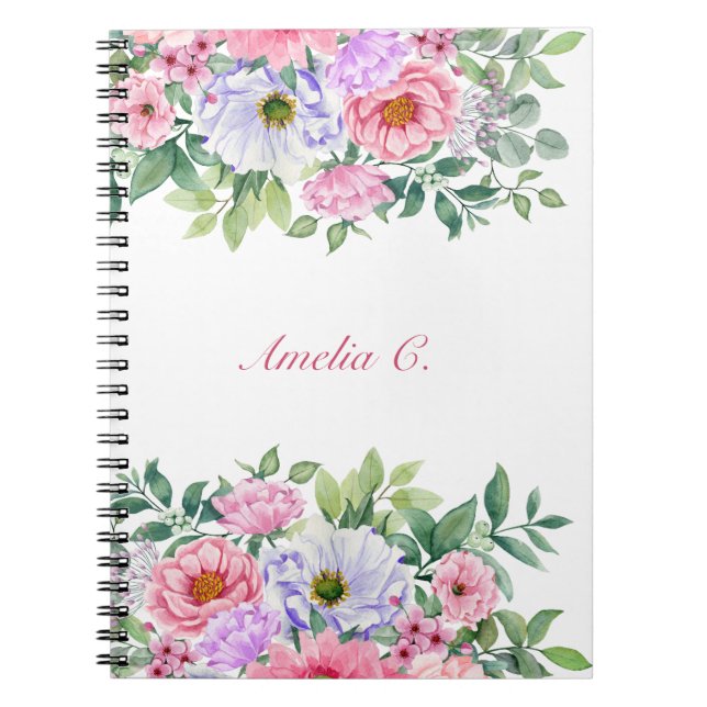 Caderno Espiral Notebook branco com Buquê flexível Elegant Waterco (Frente)