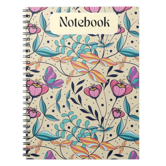 Caderno Espiral Notebook branco, cor-de-rosa e borboleta azul (Frente)