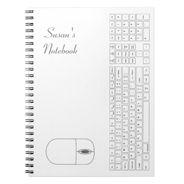 Caderno Espiral Notebook branco de teclado e mouse (Frente)