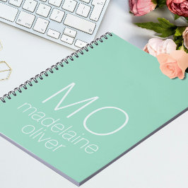 Caderno Espiral Notebook branco e verde para monograma moderno