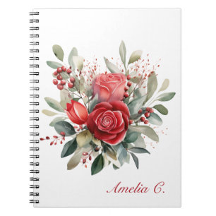 Caderno Espiral Notebook branco Elegante para Buquê de Rosa vermel