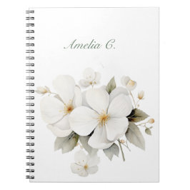 Caderno Espiral Notebook Branco Floral Elegante