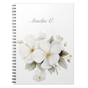 Caderno Espiral Notebook Branco Floral Elegante