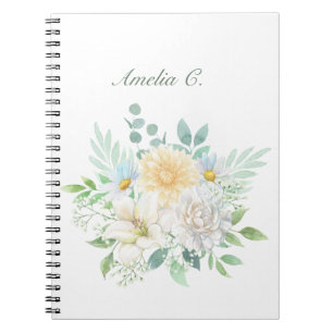Caderno Espiral Notebook Branco Floral Elegante