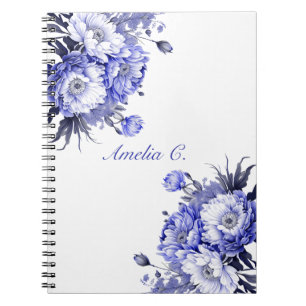 Caderno Espiral Notebook Branco Floral Elegante