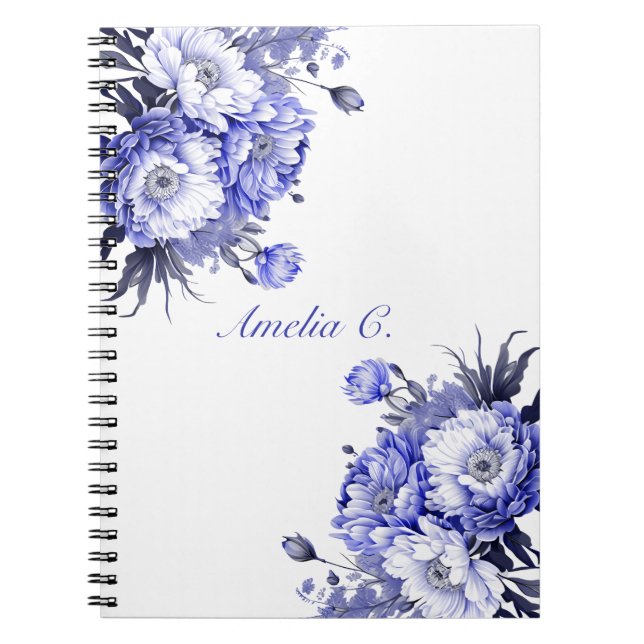 Caderno Espiral Notebook Branco Floral Elegante (Frente)