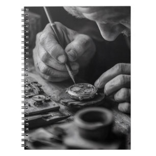 Caderno Espiral Notebook branco preto com mãos precisas