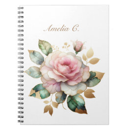 Caderno Espiral Notebook branco rosa rosa-d-água elegante