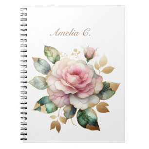 Caderno Espiral Notebook branco rosa rosa-d-água elegante