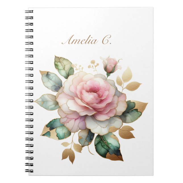 Caderno Espiral Notebook branco rosa rosa-d-água elegante (Frente)