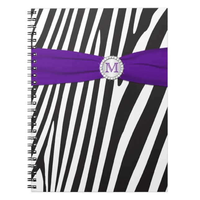 Caderno Espiral Notebook branco roxo, monograma, em forma de monog (Frente)