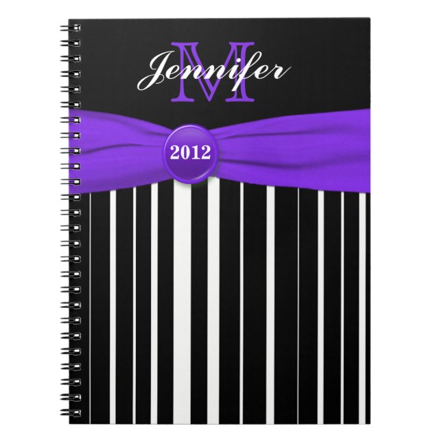 Caderno Espiral Notebook branco roxo personalizado, branco e branc (Frente)