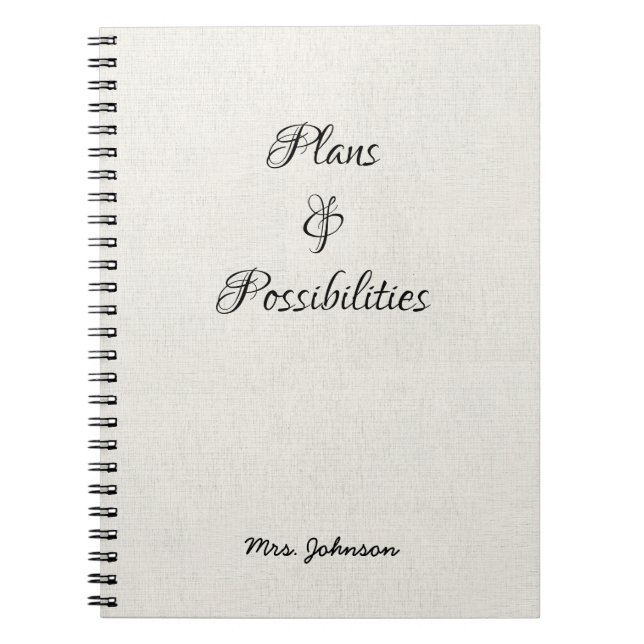 Caderno Espiral Notebook branco sobre planos e possibilidades (Frente)