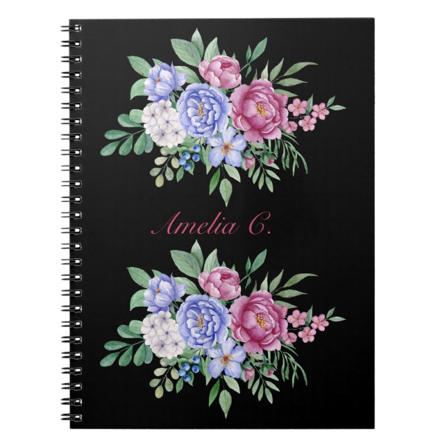 Caderno Espiral Notebook Buquê Floral Elegante para Aquarela (Frente)