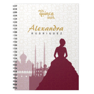 Caderno Espiral Notebook Burgundy & Dourado árabe Quinceañera