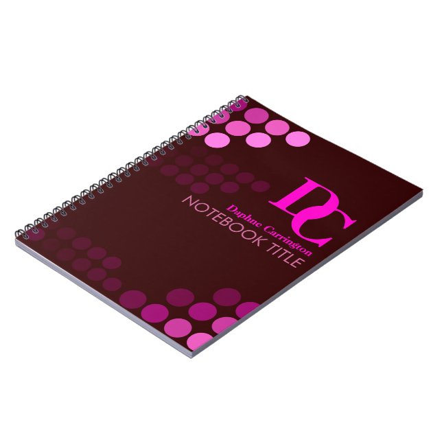 Caderno Espiral Notebook Burgundy Funky Pink Dots Monograma (Left Side)