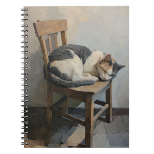 Caderno Espiral Notebook Calico Cat Sleepy Wooden