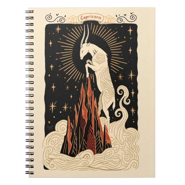 Caderno Espiral Notebook Capricorn Celestial Arte Zodiac (Frente)