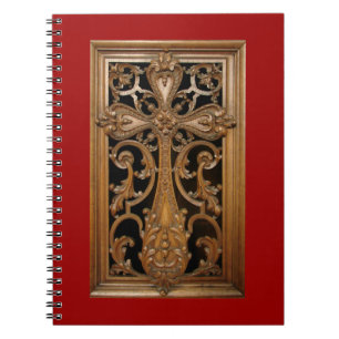 Caderno Espiral Notebook Carved Wood Cross
