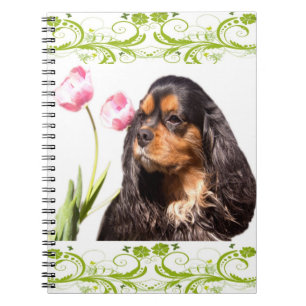 Caderno Espiral Notebook Cavalier King Charles Spaniel Tulips