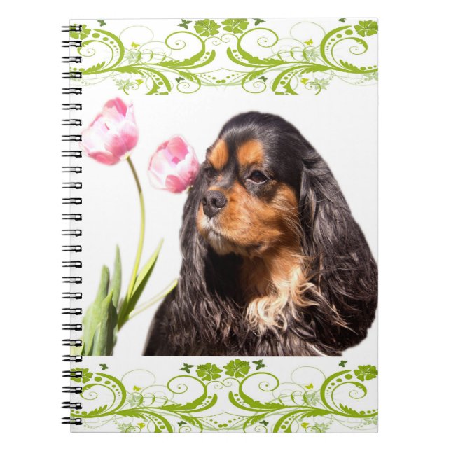 Caderno Espiral Notebook Cavalier King Charles Spaniel Tulips (Frente)