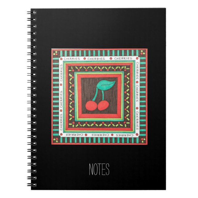 Caderno Espiral Notebook-Cerejas de Arte Única (Frente)