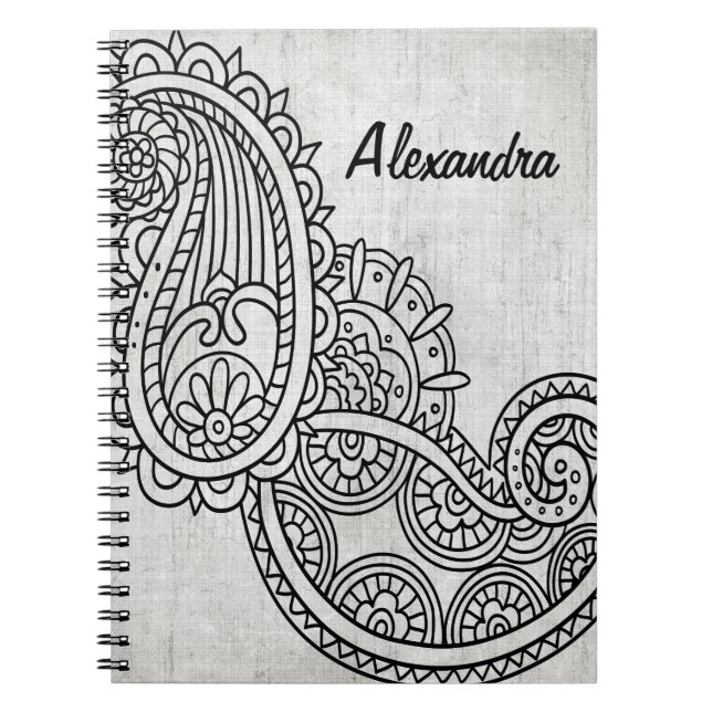 Caderno Espiral Notebook Cinza Mehndi Motif (Frente)