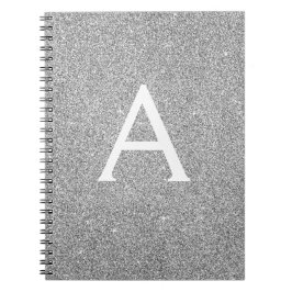 Caderno Espiral Notebook cinza Silver Foil Glitter Sparkle Monogra