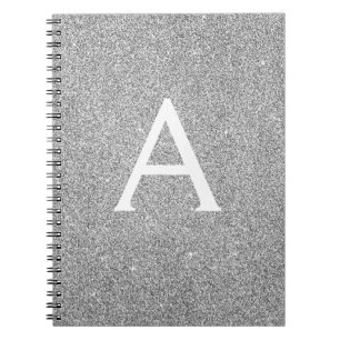 Caderno Espiral Notebook cinza Silver Foil Glitter Sparkle Monogra