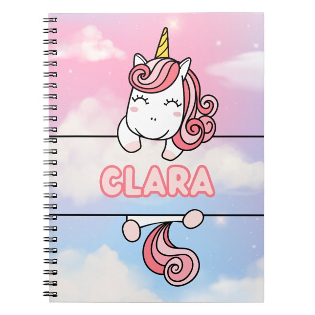 Caderno Espiral Notebook Clara Unicorn Girlie Personalizado (Frente)