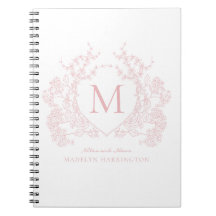 Notebook Classic Blush Pink Floral Crest Monograma