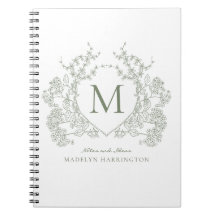 Notebook Classic Sage Green Floral Crest Monograma