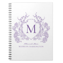 Notebook Classic Violet Floral Crest Monograma