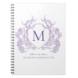 Caderno Espiral Notebook Classic Violet Floral Crest Monograma