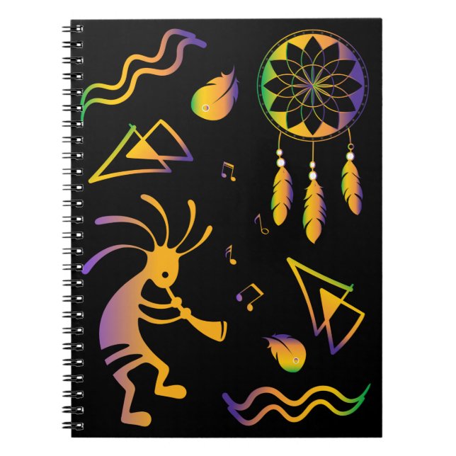 Caderno Espiral Notebook Colorido Americano Nativo Kokopelli (Frente)