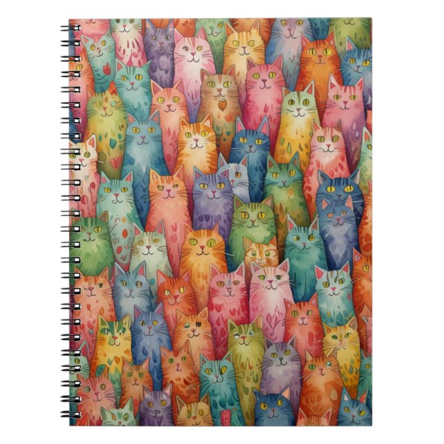 Caderno Espiral Notebook Colorous Cats - Whimsical Feline Design (Frente)