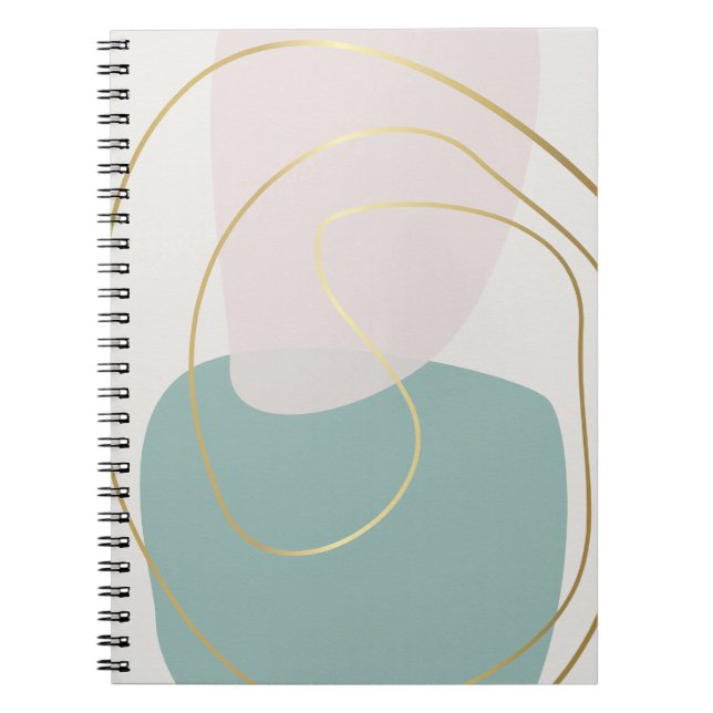 Caderno Espiral Notebook com Abstrato de linha Dourada com pincel  (Frente)