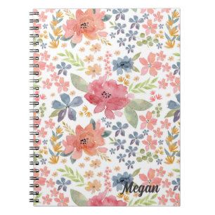 Caderno Espiral Notebook com aquarelas com flores coloridas