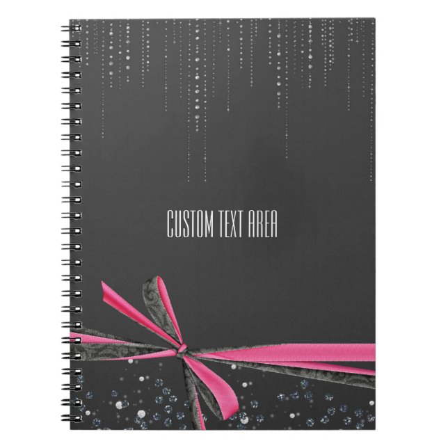 Caderno Espiral Notebook com Arco rosa Sparkle Fita e Diário pisca (Frente)