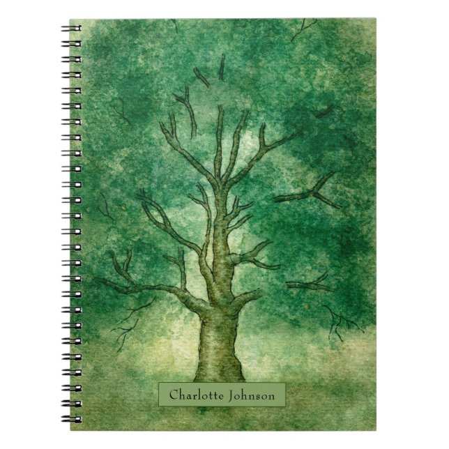 Caderno Espiral Notebook com árvore de carvalho d'água personaliza (Frente)