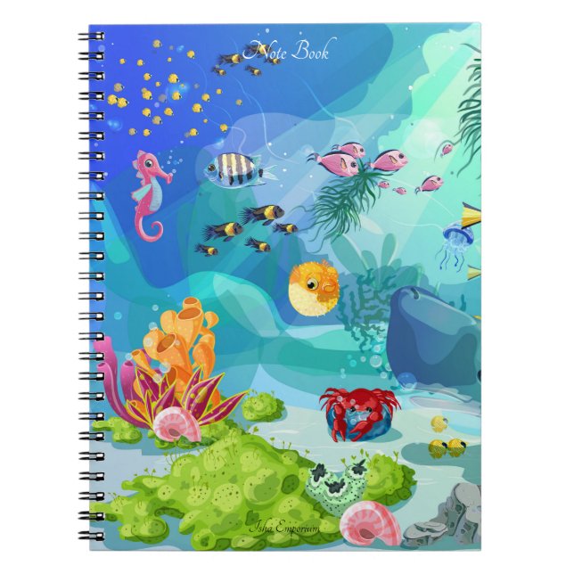 Caderno Espiral Notebook com aspecto aquático (Frente)