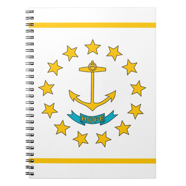 Caderno Espiral Notebook com bandeira do Estado da Ilha de Rhode (Frente)