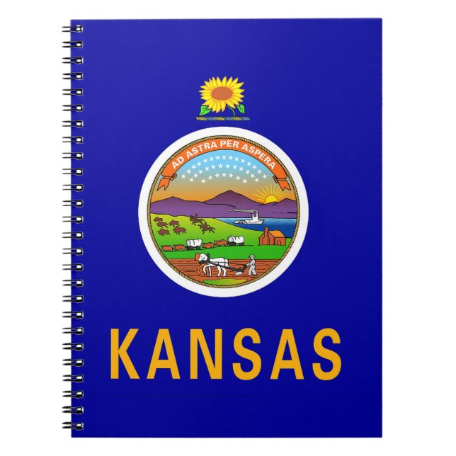 Caderno Espiral Notebook com bandeira do Estado do Kansas (Frente)