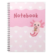 Notebook com bolha de Bebendo Axolotl em branco
